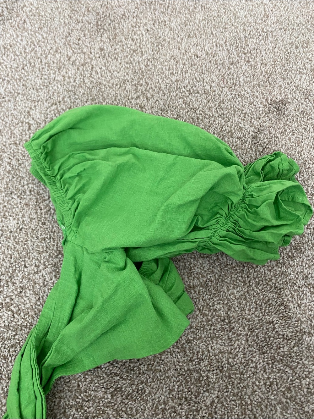 Versatile Green Crop Top Linen Wrap w/ Puffy Sleeve
